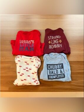 2/$25 Long Sleeve Diaper Shirts Lot of 4 Baby Boy Sizes 3-18M Fire Truck Barbell